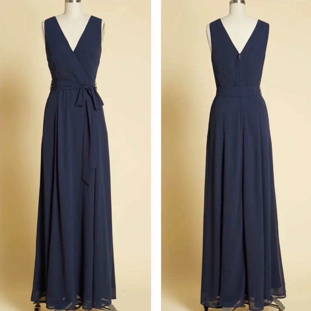 ModCloth NWT Dark Navy Effortless Elegance Faux Wrap Belted Maxi Dress Size 6